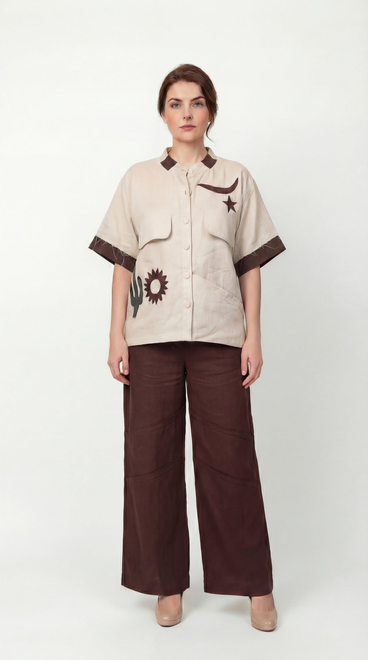 Emara Brown Linen Pant