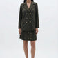 Olivia Full Sleeve Co-Ord Set, olive green gabardine cotton double-breasted blazer and skort co-ord set with gold-toned buttons and hand-embellished golden charms – main image
