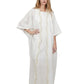 Pearl White Maxi Dress With Kimono Set, pearl white 100% pure linen maxi dress with handcrafted pearl embellishment, sleeveless neckline and back-button closure – main image