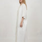 Pearl White Maxi Dress With Kimono Set, pearl white 100% pure linen maxi dress with handcrafted pearl embellishment, sleeveless neckline and back-button closure – front view
