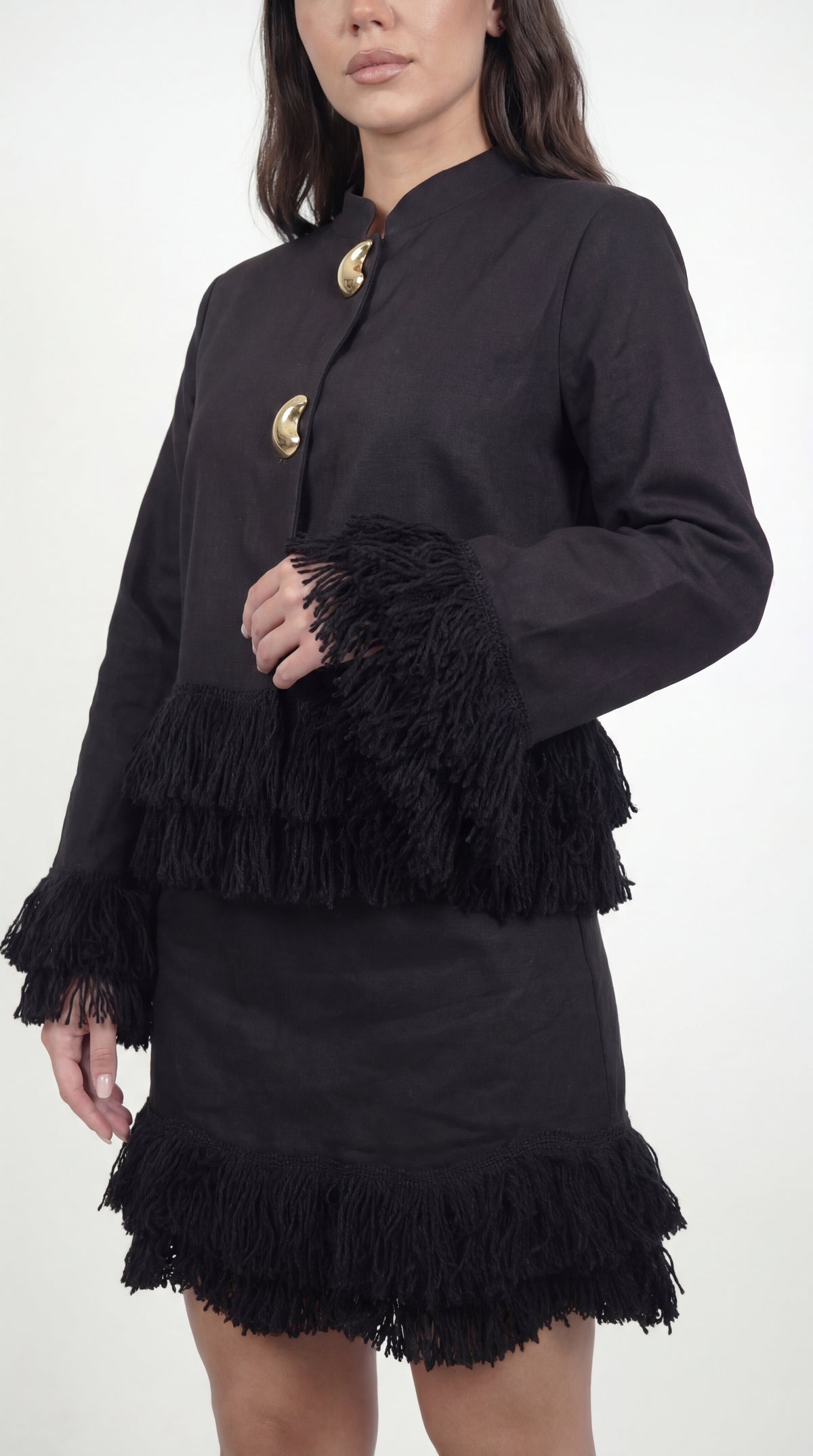 Whip Black Linen Skirt