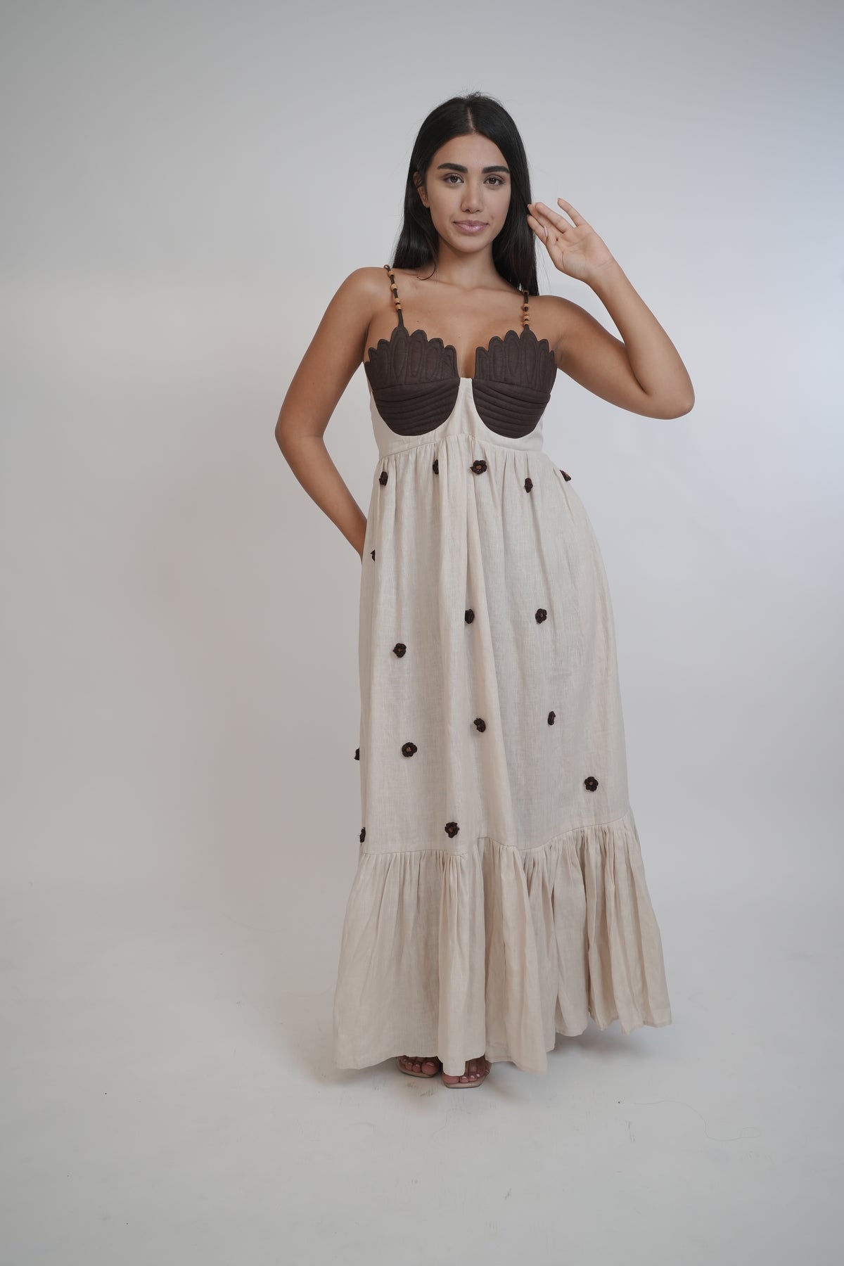 Coco Beige Brown Linen Dress