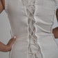 Ibiza Beige Dress, beige sleeveless 100% pure linen maxi dress with sweetheart neckline, fitted bodice and embroidered lace panel work – alternate angle