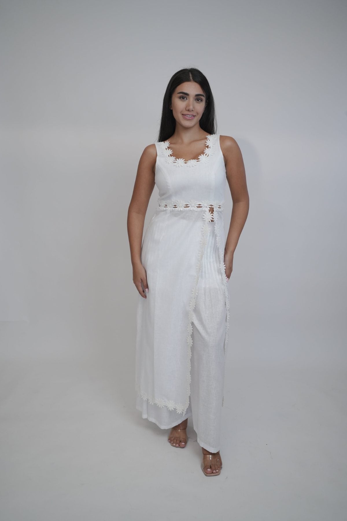 Margot White Linen Trouser, white high-waisted wide-leg pure linen trouser with pintex pleated drape, lined – side view