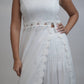 Margot White Linen Co-ord Set, white pure linen co-ord set with sleeveless elongated tunic top, floral embroidery and wide-leg trousers – flat lay detail