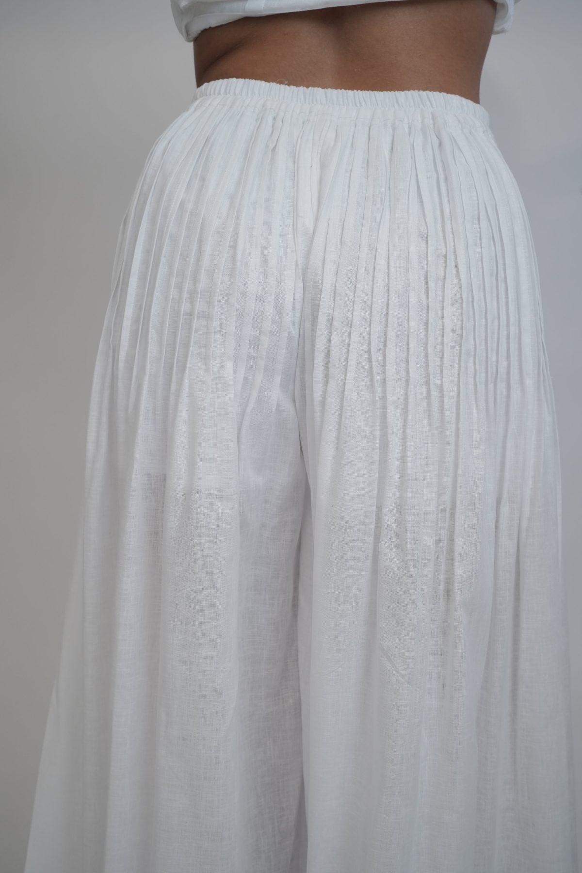Margot White Linen Trouser, white high-waisted wide-leg pure linen trouser with pintex pleated drape, lined – alternate angle