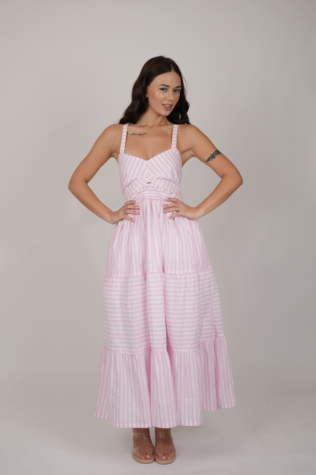 Abby White Pink Striped Dress