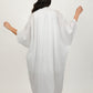 Pearl White Maxi Dress With Kimono Set, pearl white 100% pure linen maxi dress with handcrafted pearl embellishment, sleeveless neckline and back-button closure – back view