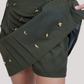 Olivia Full Sleeve Co-Ord Set, olive green gabardine cotton double-breasted blazer and skort co-ord set with gold-toned buttons and hand-embellished golden charms – close-up detail