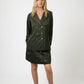 Olivia Full Sleeve Co-Ord Set, olive green gabardine cotton double-breasted blazer and skort co-ord set with gold-toned buttons and hand-embellished golden charms – back view