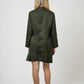 Olivia Full Sleeve Co-Ord Set, olive green gabardine cotton double-breasted blazer and skort co-ord set with gold-toned buttons and hand-embellished golden charms – back view