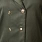 Olivia Full Sleeve Co-Ord Set, olive green gabardine cotton double-breasted blazer and skort co-ord set with gold-toned buttons and hand-embellished golden charms – alternate angle