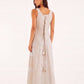 Ibiza Beige Dress, beige sleeveless 100% pure linen maxi dress with sweetheart neckline, fitted bodice and embroidered lace panel work – flat lay detail