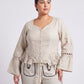 Aether Linen Trouser, beige and black wide-leg pure linen trouser with hand-braided cotton rope belt and contrast piping – flat lay detail