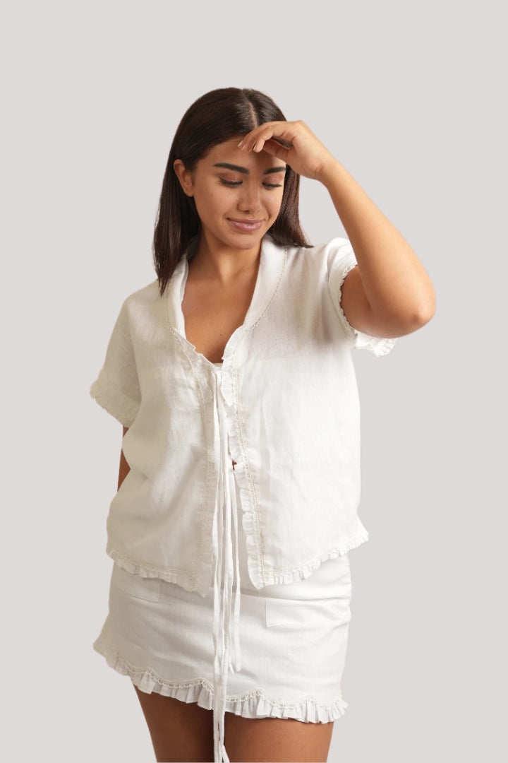 Mogra White Linen Top